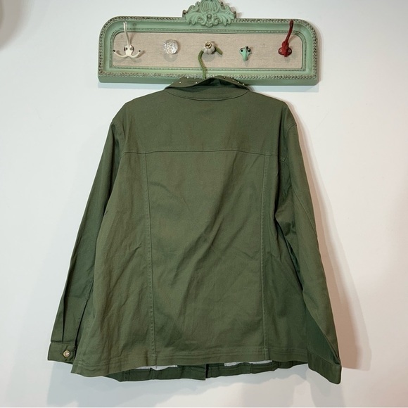Vintage Quacker Factory army green pearl studded button down shirt jacket sz 2X - Picture 8 of 9